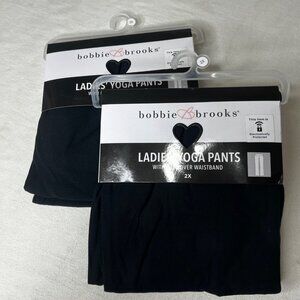 Bobbie Brooks Ladies Yoga Pants 2X Black Fold Over Waistband  2 Packages NWT